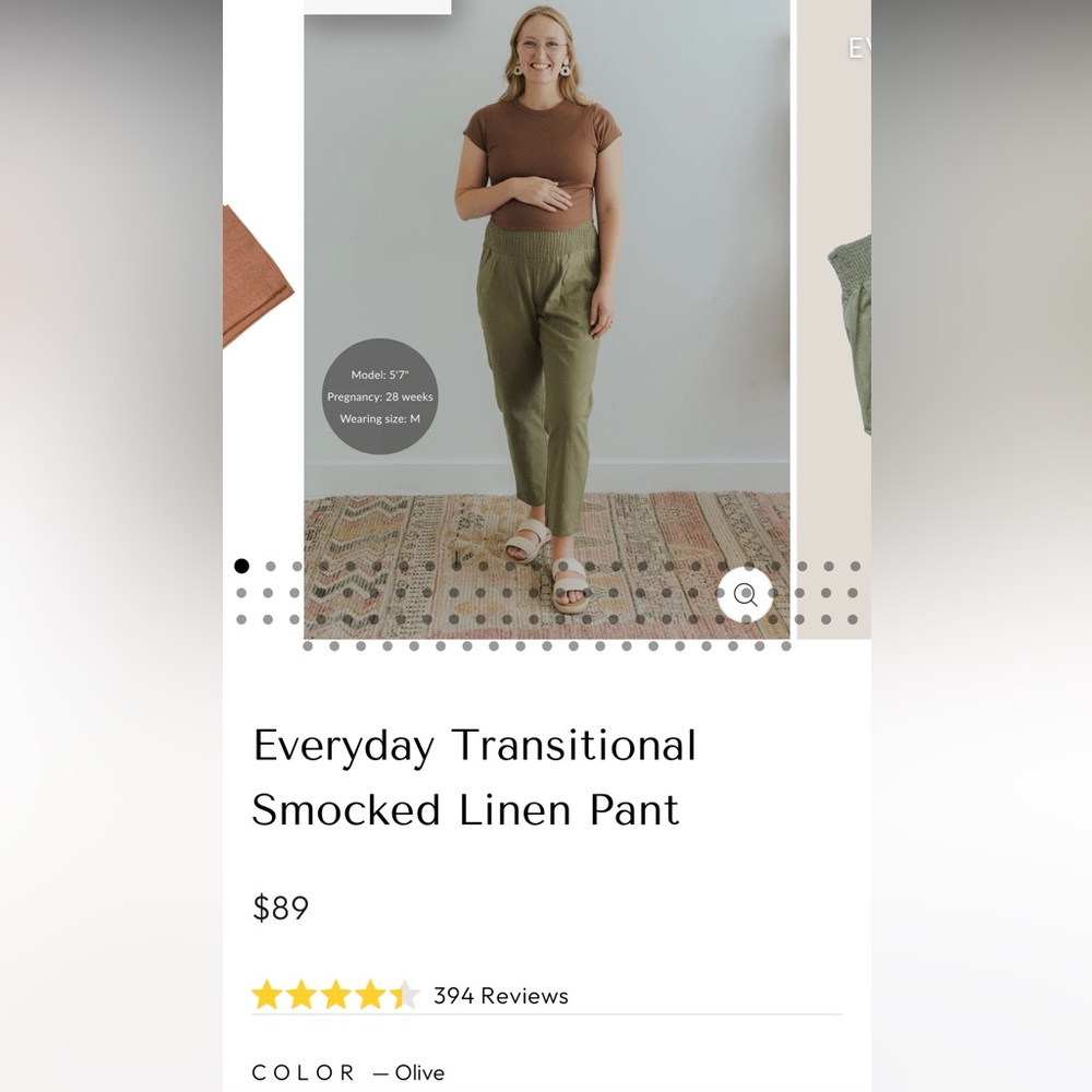 EMME 100% Smocked Linen Women's Maternity Lounge Pants Size Small